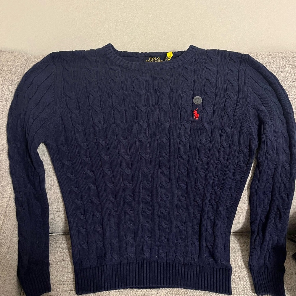 Men’s Polo Navy Cable Knit Sweater